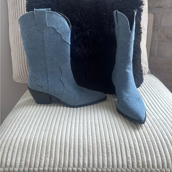 Azalea Wang Shoes - Stylish Denim Heeled Boots